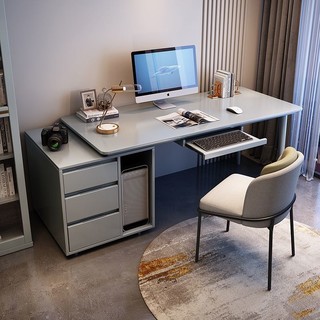 实木电脑桌台式办公桌书桌书柜一体现代简约写字桌子轻奢