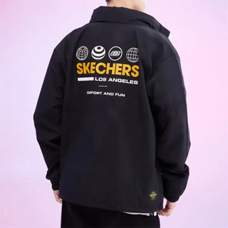 斯凯奇（Skechers）男子休闲印花拉链开衫运动训练夹克梭织外套L321M073碳黑色0018L