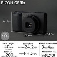 RICOH 理光 GR IIIx 数码相机 [焦距 40 毫米] [配备 2420 万像素的大型 APS-C 尺寸 CMOS 传感器]