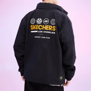 斯凯奇（Skechers）男子休闲印花拉链开衫运动训练夹克梭织外套 L321M073 碳黑色XL