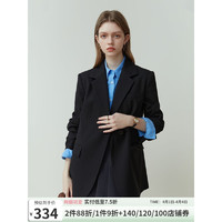 范思蓝恩23FS11220 韩版垫肩西装外套女2023春季新款复古休闲西服 黑色 S