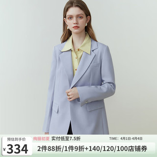 范思蓝恩 23FS11220 韩版垫肩西装外套，女2023春季新款复古休闲西服 淡雾紫 XS