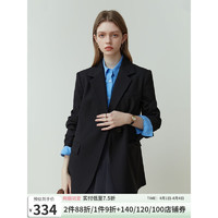 范思蓝恩23FS11220 韩版垫肩西装外套女2023春季新款复古休闲西服 黑色 XS