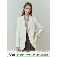 范思蓝恩23FS11220 韩版垫肩西装外套女2023春季新款复古休闲西服 奶白色 M