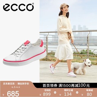 ecco 爱步 板鞋新品运动休闲鞋小白鞋女 街头趣闯291123 白色/木槿红29112351285