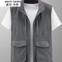 皮尔·卡丹 皮尔卡丹高档品牌男装中年男士多口袋马甲春夏季户外休闲摄影钓鱼马夹薄款透气无袖外套针织 灰色 3XL