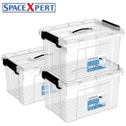 SPACEXPERT 空间专家 近直角手提高透塑料收纳箱 30L三只 口罩收纳盒儿童玩具收纳盒