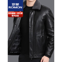 罗蒙(ROMON)真皮皮衣男冬季加厚皮羽绒服外套中年可卸内胆白鸭绒皮夹克 黑色 185/2XL码(155-165斤)