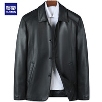 罗蒙 ROMON 真皮皮衣男士翻领夹克头层绵羊皮单皮秋冬季外套男装 黑色翻领 180