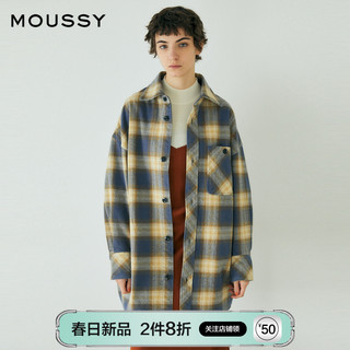 MOUSSY  春季新款中长款休闲宽松格纹撞色衬衫女010FSB30-2150