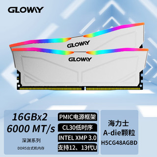 GLOWAY 光威 32GB(16Gx2)套装 DDR5 6000频率 台式机内存条 深渊RGB系列-银色 海力士A-die CL30