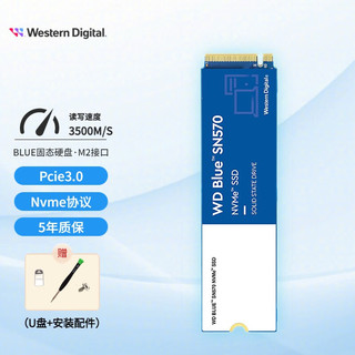 西部数据（WD） NVME M.2 2280台式机笔记本SSD固态硬盘 蓝盘SN570 250G+系统优盘