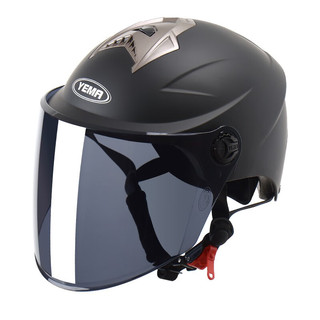 YEMA 野马 3c认证327S电动摩托车头盔女夏季防晒安全帽男轻便式半盔 均码 亚黑配透明长镜片