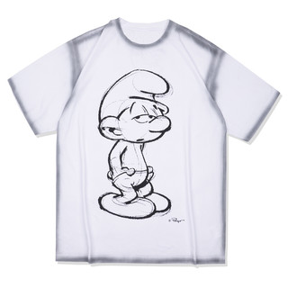 SuaMoment 蓝精灵联名系列 男女款圆领短袖T恤 021X140 白色 S
