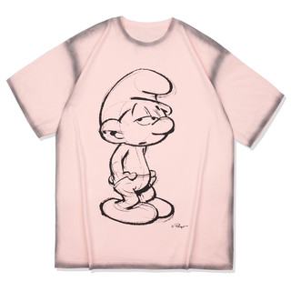 SuaMoment 蓝精灵联名系列 男女款圆领短袖T恤 021X140 粉色 L