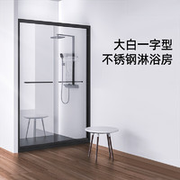 diiib 大白 淋浴房如意系列一字型不锈钢双移门-亮银1.20-1.29*1.9m