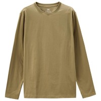 GIORDANO 佐丹奴 男士圆领长袖T恤 90021820 卡其色 XL