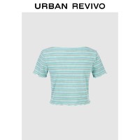 URBAN REVIVO 预售UR2023夏季女装百搭修身少女感温柔风条纹短款T恤UWL432068