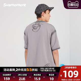 SuaMoment 蓝精灵联名系列 男女款圆领短袖T恤 021X140 黑色 XL