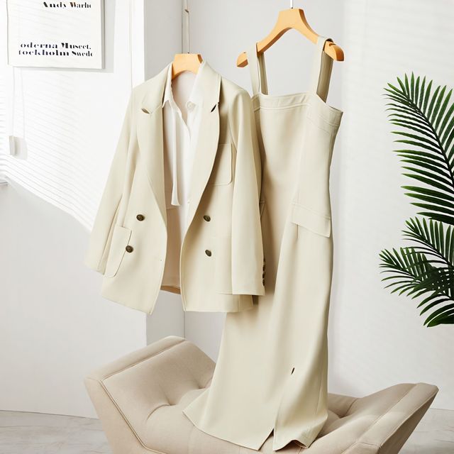 TERRE BLEUE 2023春新款韩版套装西装外套女百搭背带裙时尚两件套