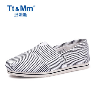 Tt&Mm/汤姆斯女鞋夏季条纹超级玛丽帆布鞋平底休闲懒人一脚蹬布鞋 女款 黑色 40
