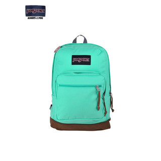 JANSPORT 杰斯伯 Right Pack 复刻暮光 棕色皮革底电脑双肩包 TYP7 0D6 湖绿