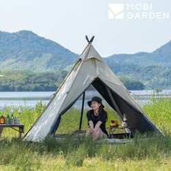 MOBI GARDEN 牧高笛 户外露营野外野餐印第安黑灰胶帐篷3-4人野营用品