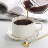 巧逸 欧式小奢华描金边陶瓷咖啡杯杯碟勺套装 家用咖啡器具