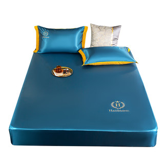 南极人冰丝床笠单件夏季空调凉席子家用床垫保护套刺绣床罩三件套