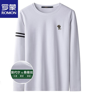 ROMON 罗蒙 男士圆领长袖T恤 LM14LP855 白色 XL