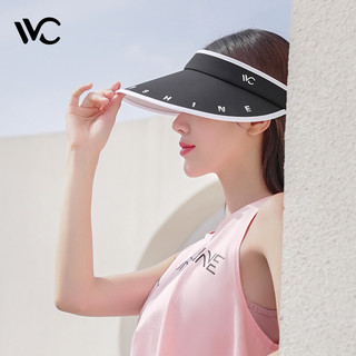 VVC遮阳帽防晒帽夏季女运动太阳帽防紫外线百搭遮脸遮面遮阳防护帽子 时尚款-小字母（黑） 可调节帽围--防风绳设计
