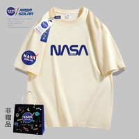 NASA SOLAR 联名2023新款夏款小熊印花纯棉短袖T恤情侣潮宽松