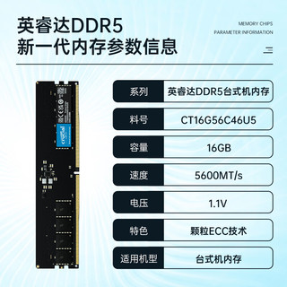 Crucial 英睿达 16GB DDR5 5600频率 台式机内存条