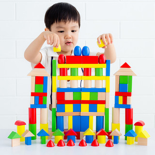 木马智慧 创意木制桶装积木拼插拼装儿童智力早教宝宝玩具 六一儿童节日礼物 120块积木桶