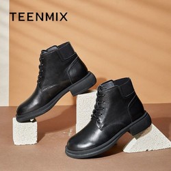 TEENMIX 天美意 靴子女冬新款商场同款马丁靴英伦休闲女短靴粗跟时装靴
