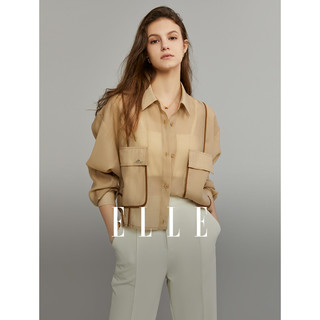 ELLE 她 夏季时尚休闲风衬衫领撞色条大贴袋设计开衫外套女2023新款