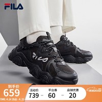 FILA 斐乐 猫爪4代老爹鞋2023春季新款女鞋复古休闲鞋运动鞋 黑-BK 38.5