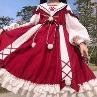 唐努乌 洛丽塔公主裙lolita生日礼服裙子萝莉童塔连衣裙加绒 红色+发带 150