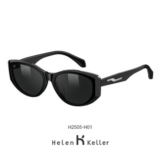 Helen Keller 新款太阳镜潮搭焦点古茶猫眼墨镜H2505 H01灰绿镜片亮黑框