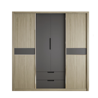 MU YUE 木月 810 北欧推拉门衣柜 4门 深灰色+棕色 160*60*210cm