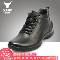 XGN 小公牛男鞋时尚潮头层牛皮高帮休闲旅游鞋英伦风皮靴户外中帮靴子 奥特黑色 39