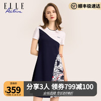 ELLE Active 设计感拼接撞色连衣裙2023夏季新款时尚气质优雅显瘦圆领短袖裙子 藏青色 S