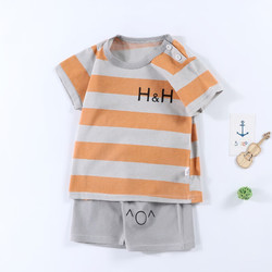 SXTJ2023年优选宝宝新款夏季儿童套装半袖儿童T恤运动居家 灰橙条 90cm#身高85内
