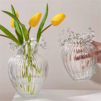 LEMONTREE 柠檬树 北欧轻奢浪花口玻璃花瓶创意客厅装饰品摆件透明鲜花水养网红花器