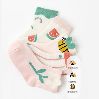 Akasugu 新生 5双女童袜子夏季薄款纯棉透气网眼袜学生儿童春夏款宝宝短袜