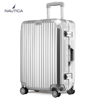 NAUTICA行李箱男大容量出行旅行箱万向轮铝框拉杆箱女学生密码箱登机箱子 银色铝框款 22英寸-