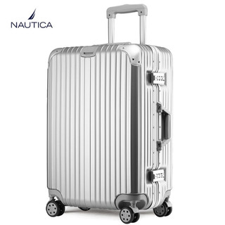 NAUTICA行李箱男大容量出行旅行箱万向轮铝框拉杆箱女学生密码箱登机箱子 银色铝框款 26英寸