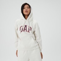 Gap 盖璞 女装春季款LOGO碳素软磨抓绒连帽卫衣445804运动休闲上衣 灰白色 170/100A(L)