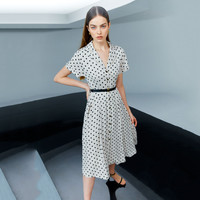 夏装波点腰带a字法式连衣裙收腰 XL 杏色