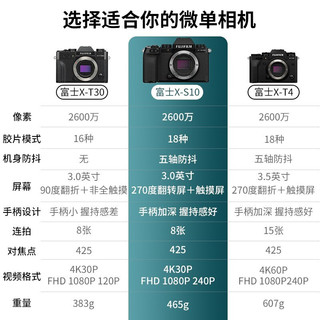 富士（FUJIFILM） x-s10 xs10 复古微单电数码相机 vlog自拍 五轴防抖 X-S10 15-45套机 酷玩旅游专业套餐三